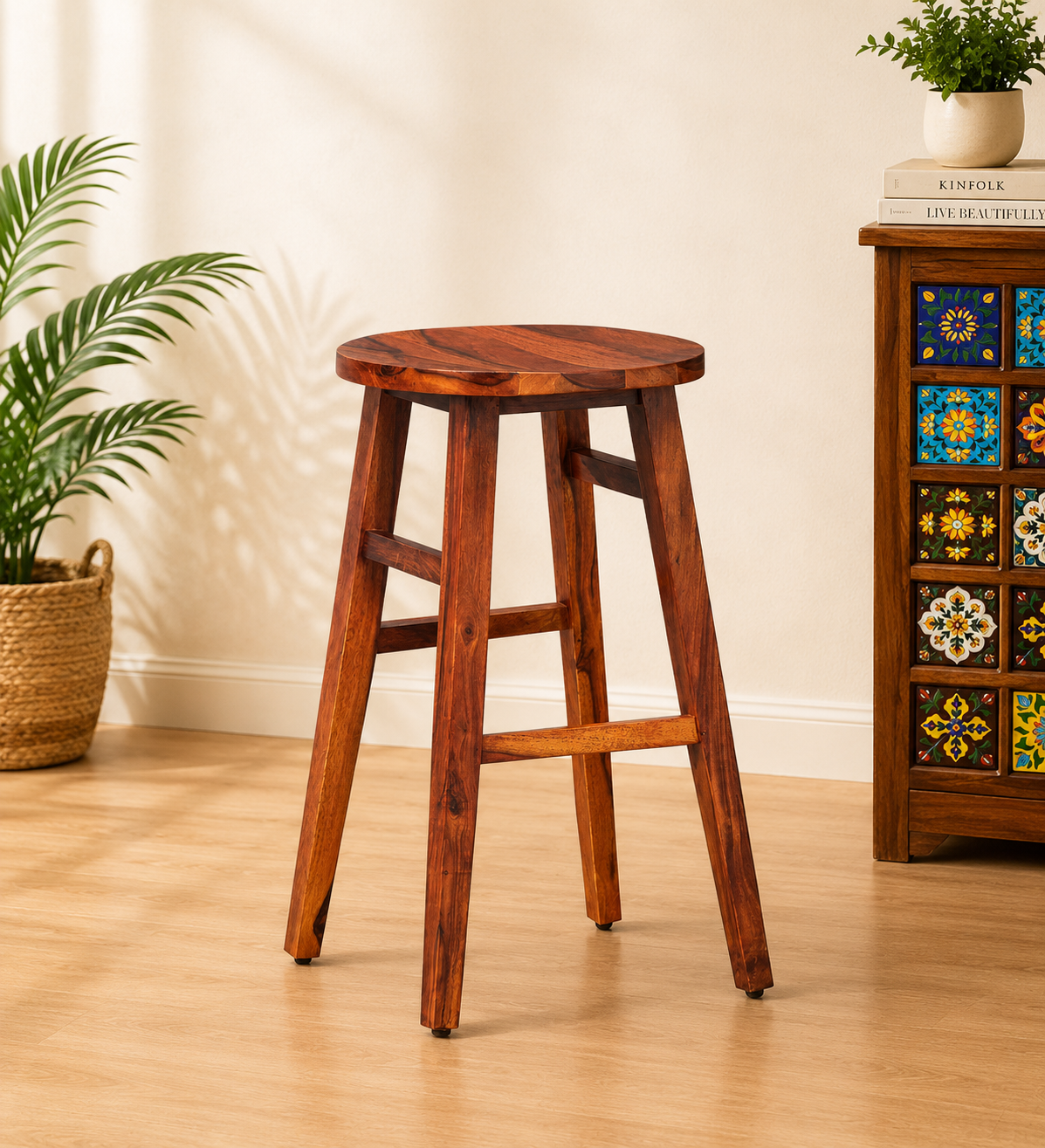 Haven-Solid-Sheesham-Wood-Bar-Stool-for-Modern-Interiors-classic-wood-1.png Haven Solid Sheesham Wood Bar Stool for Modern Interiors - Image 1